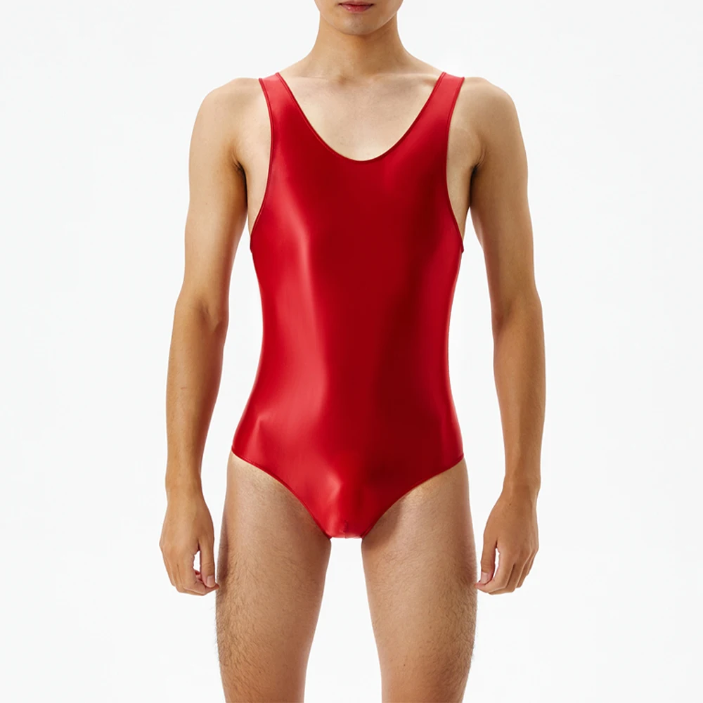 Men U Convex Pouch Bodysuit Stockings Glossy Bodystocking Short Sleeve Slim Romper Jumpsuits Ultra Thin Bodysuits Underwear