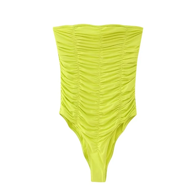 

2023 Summer New Sexy Babes Fashion Strapless Folds Tight Tube Top One-piece Swimsuit Women