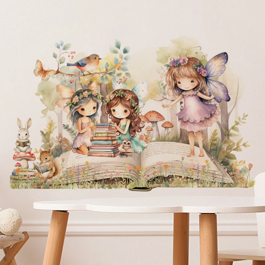 Cute Fairy Reading Wall Sticker for Baby Girls Nursary Room Kids Room  Background Wall Decor Children's Room Wall Decals - AliExpress, image size:930x930