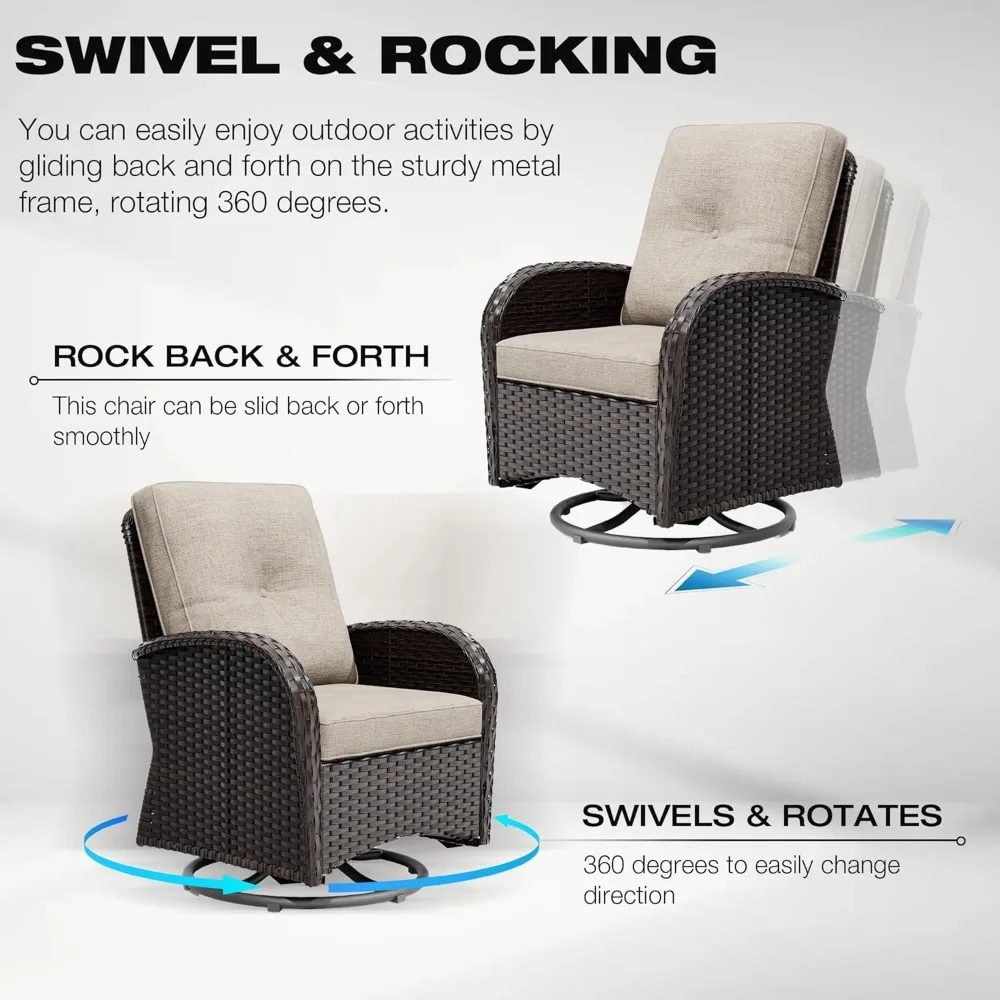 5 Piece Patio Furniture Set, Outdoor Swivel Chair Sets with Thick Cushion and Ottoman, Wicker Patio Conversation Set for Porch