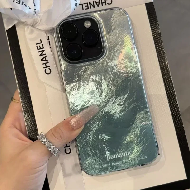 Mint Green Gradient Phone Case with Vortex Texture and Silver-Plated Detailing