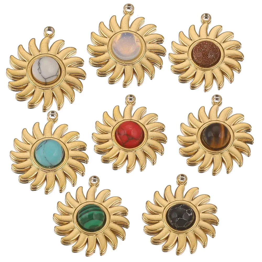 Stainless Steel Sun Pendant Bohemian Style Natural Stone Pendant DIY Earrings Necklace Accessories 2