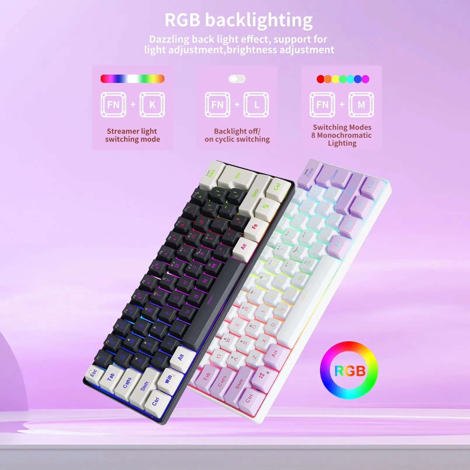 Фото SAMA YG91-3 Проводная короткая игровая клавиатура-механическая 61 клавиша с RGB фиолетовым черным для компьютера/ноутбука/настольного компьютера №2