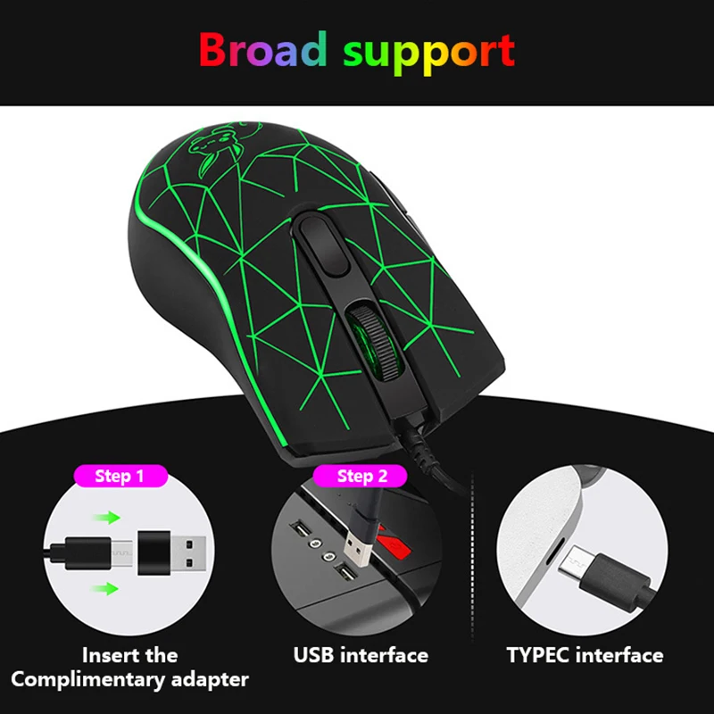 UTHAI HMO-22 Luminous Wired Mouse Type-C Interface USB 2400DPI For Apple Huawei Notebook Tablet Phone