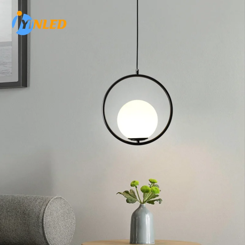

Nordic Glass Ball Pendant Lights Industriel Hanging Lamp Luxury Gold Silver Brass Art Kitchen Hotel Hoop Decor Pendant Lamp