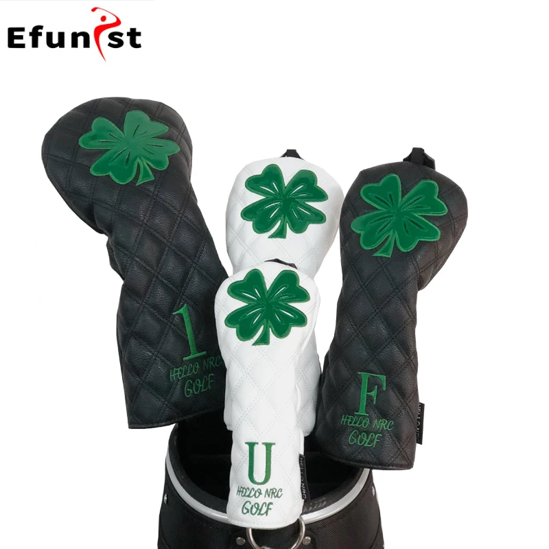 Description Picture 2 of itemGolf Wood Cover Rhombus Four Leaf Clover Pattern PU Leather Waterproof Protector For Driver Fairway Hybrid Golf Club Head Covers