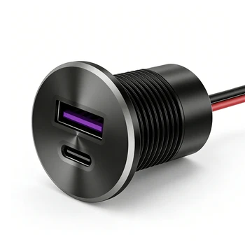 Presa USB 12V 30W PD Type-C e 18W QC3.0 in Alluminio, Caricatore USB a Ricarica Rapida da Incasso, Ricambio per Caricabatterie Auto per Camper