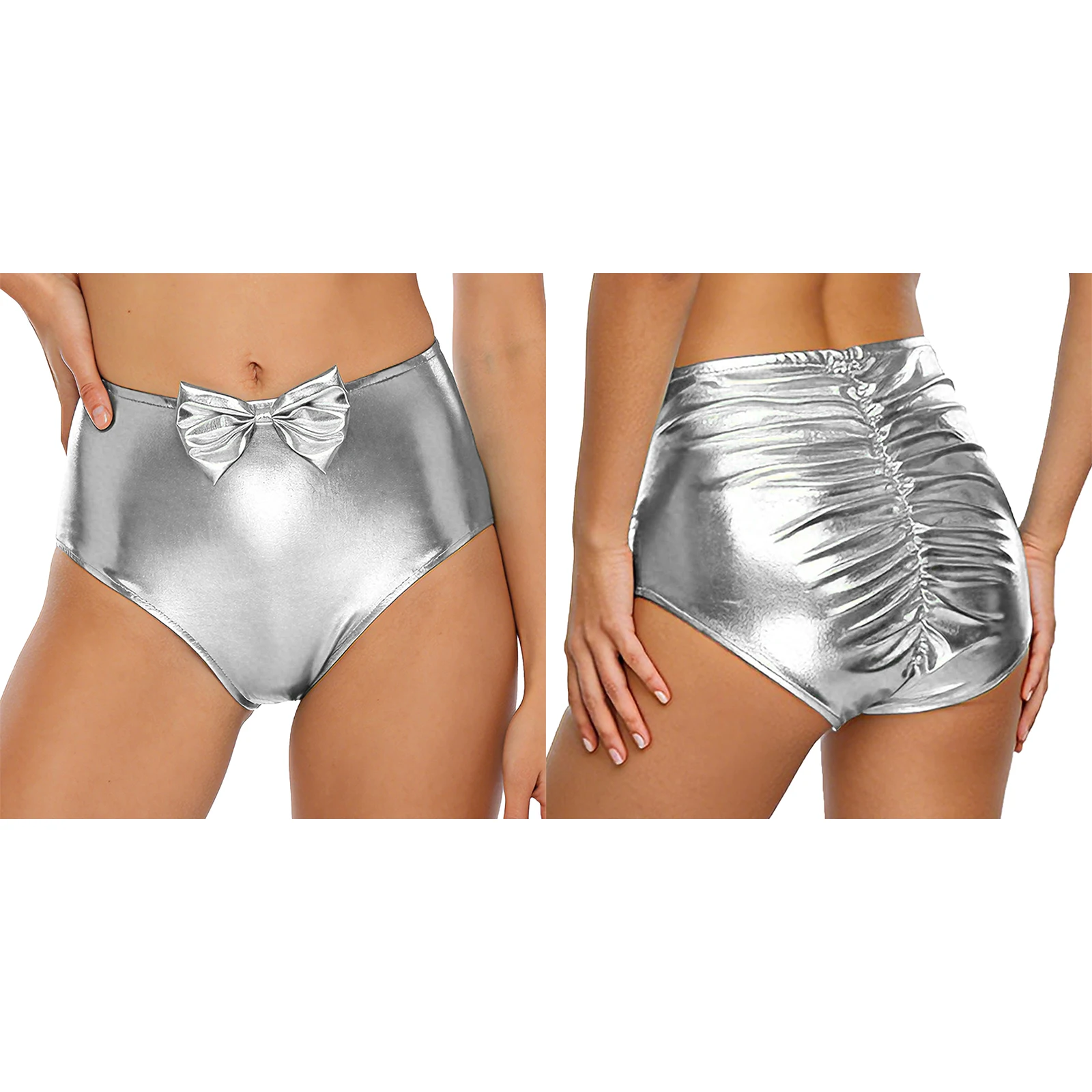 Women Fashion Hot Pants Booty Shorts Sweet Cute Bow Back Ruched Detail High Waist Micro Shorts for Party Music Raves Dance Wear