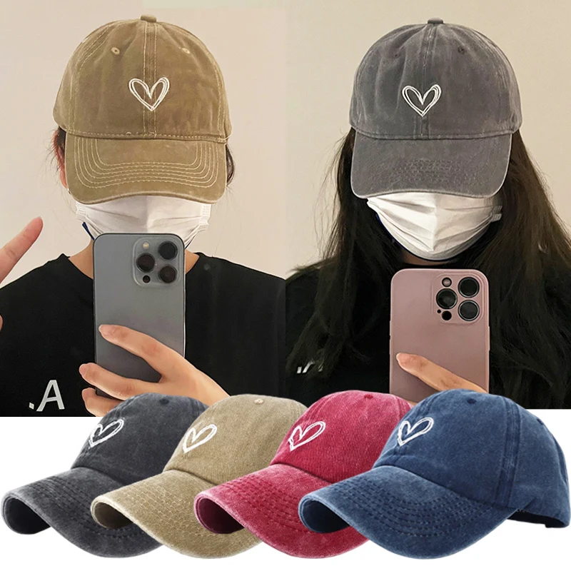 

Fashion Outdoor Sport Baseball Caps Unisex Love Heart Embroidery Snapback Cap Washed Cotton Peak Hats Sun Protection Sun Hat