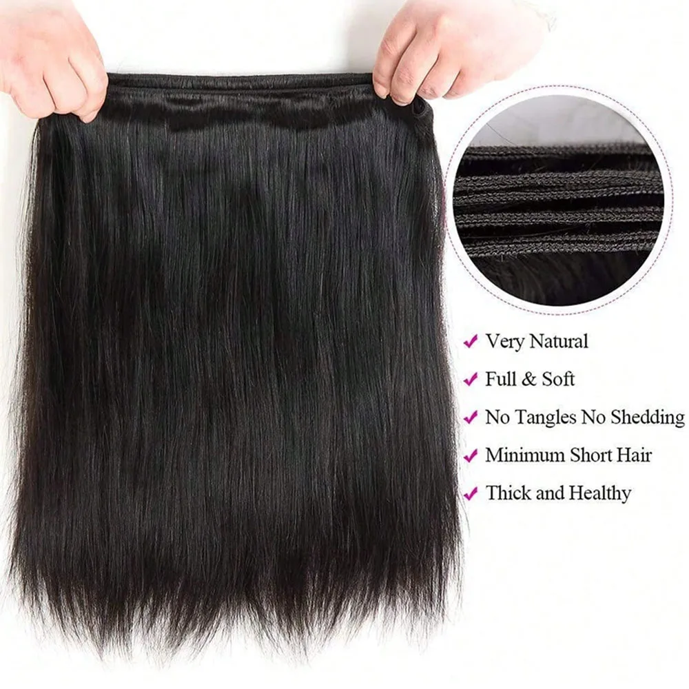 Human Hair 36 40 Inch Bone Straight Raw Hair Human Hair Bundles Extensions 1 3 4 Bundle Black Brazilian Remy Weave Bundles 5