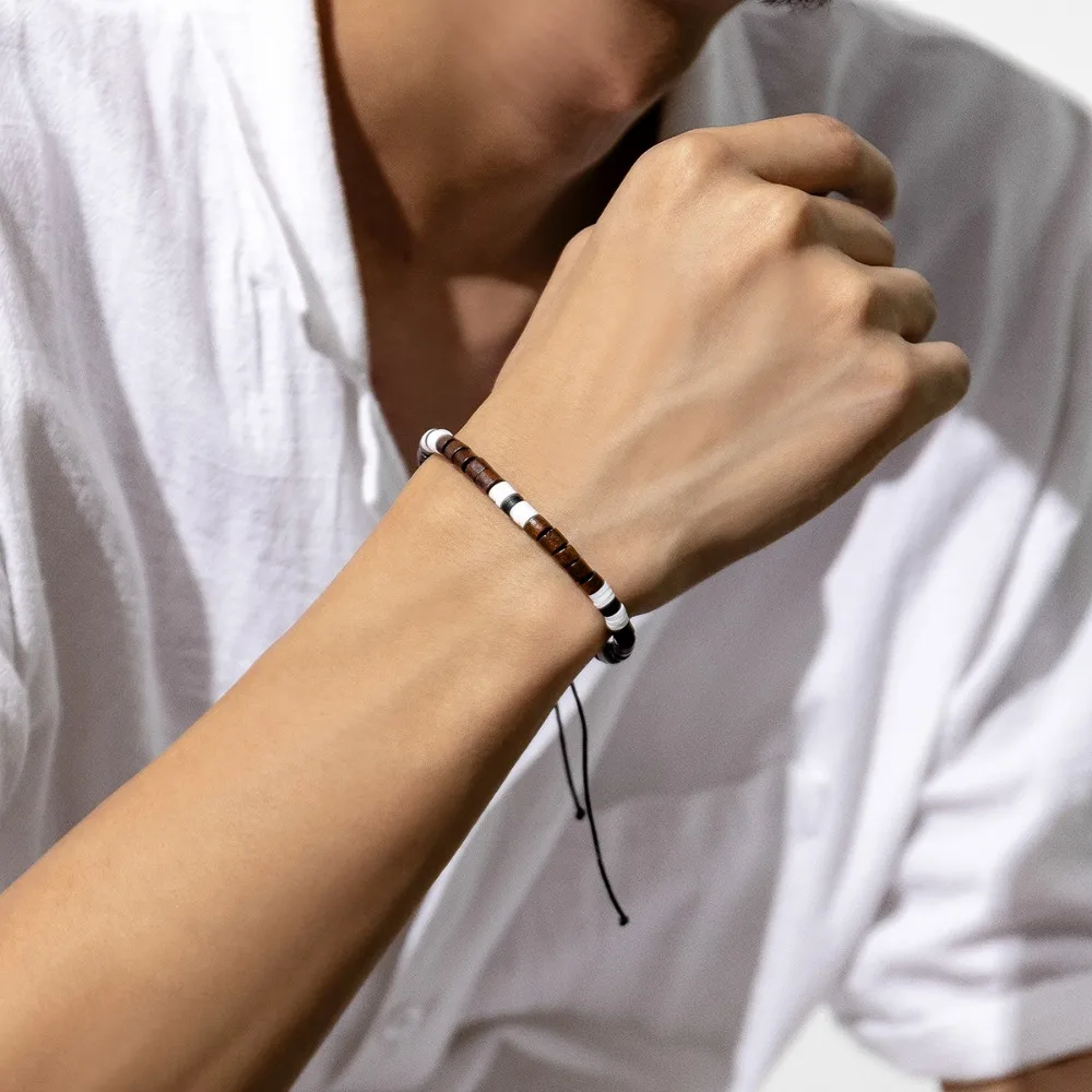 IngeSight.Z Simple White Black Soft Polymer Clay Bracelet for Men  Adjustable Elastic Bracelet Diy Handmade Wrist Jewelry Gifts