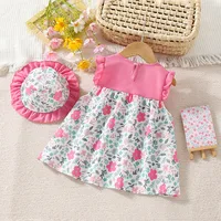 New Summer Baby Girl Floral Dress Girl Sleeveless Pure Cotton Newborn Birthday Dress Comes with Sun Hat 4