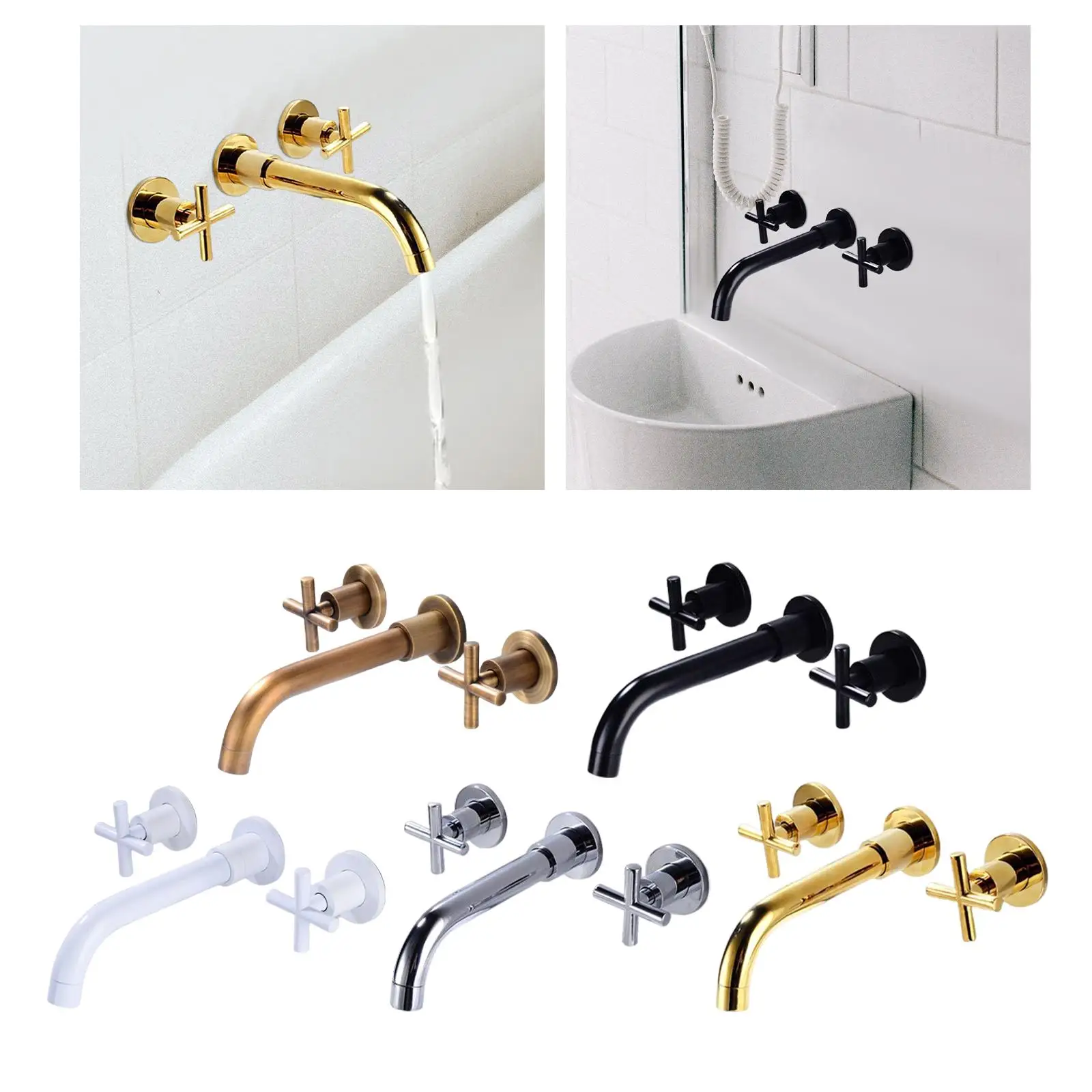Wall Mounted Sink Tap 2 Handle Bathtub Hot and Cold Faucet Mixer Tap