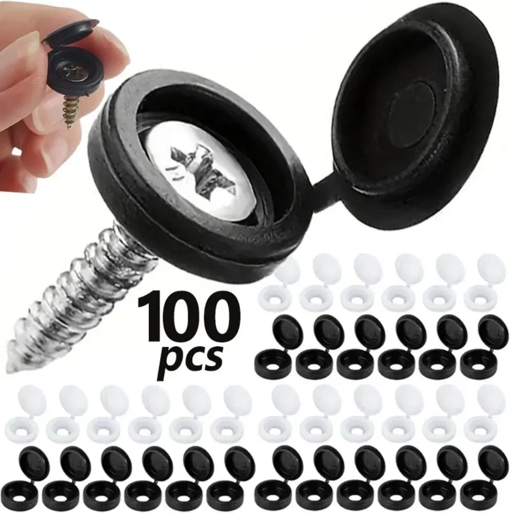 100Pcs White Hinged Plastic Screw Cap Self-Tapping Screw Cover Furniture Decorative Nuts Cover Fold Snap Protective Cap Button