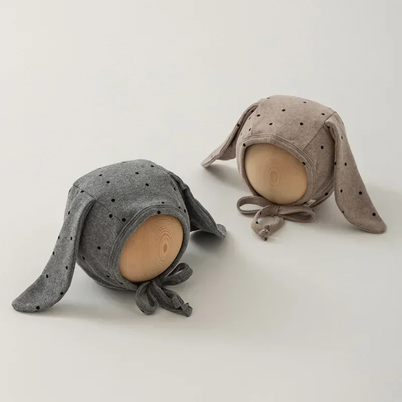 Winter Korean Newborn Hats Cute Rabbit Ear Beanie Caps for Boys Girls Cartoon Dot Bear Toddler Hat Infant Baby Photography Props