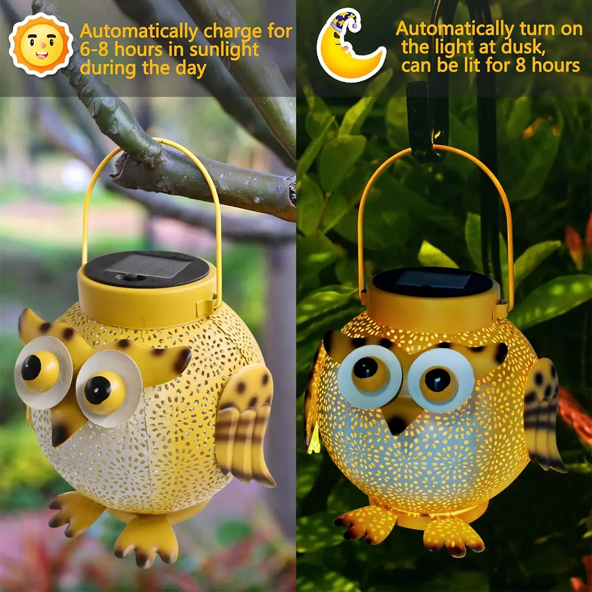 Owl Solar Lanterns Outdoor Waterproof Hanging Solar Lights Owl Gifts for Women Men Metal Decorative LED Owl Lanterns for Garden 3