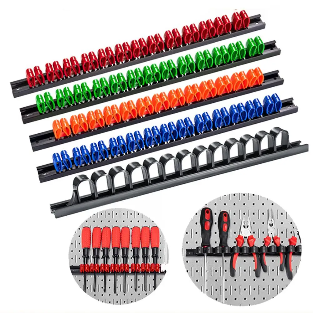Tool organizer plastic wrench screwdriver organizer rail rack storage hand tool holder plastic rail wrench display hanger with clips