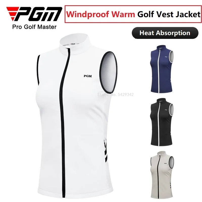 Pgm Women Golf Vest Windproof Sleeveless Golf Jacket Ladies Winter Grips Coat Full Zipper Slim Jacket Vest Waistcoat 4 Colors