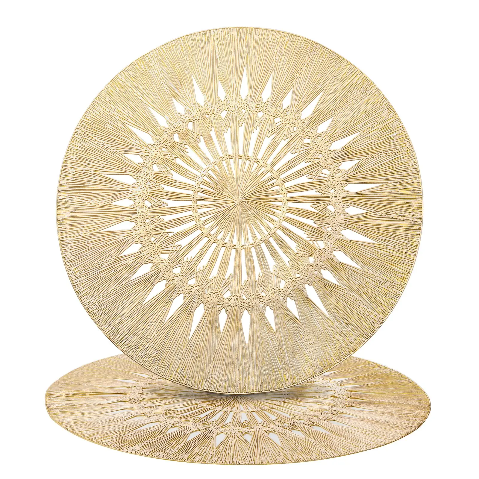 Set of 6 Round Placemats,Hollow Out Pressed Vinyl Tablemats,Washable Non-Slip Place Mats for Dinning Table Mats Decor 15 Inches