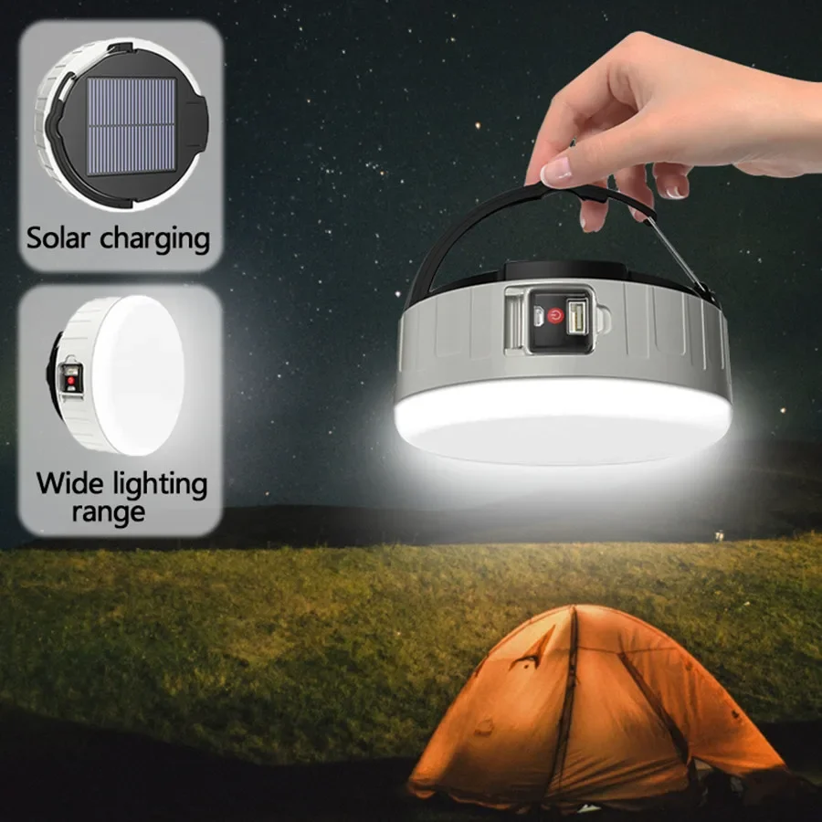 100W Newest Solar Led Camping Light Outdoor Waterproof 3 Modes Tent Lamp USB Charging Portable Lanterns Emergency Night Lights