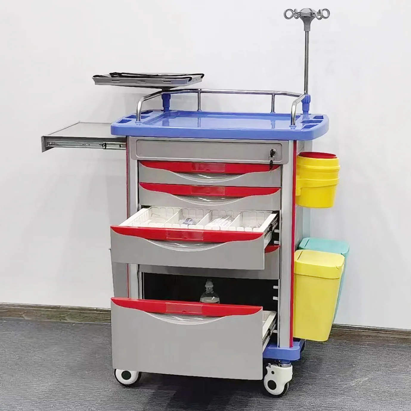 HET-75001B Clinic Cheap Mobile ABS Drugs Hospital Medical Crash Cart Plastic Emergency Medicine Trolley