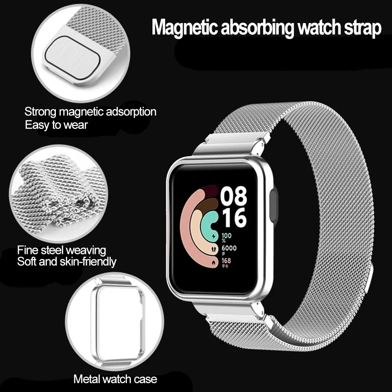 Redmi Watch 2 Lite 용 WatchBand Redmi Watch3 용 스마트 마그네틱 팔찌 활성 손목 밴드 금속 케이스 보호대 커버 범퍼