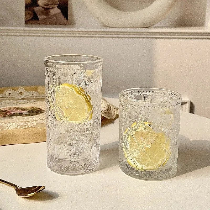Cocktail Cup Nordic Style Retro Relief Glass Cup Simplicity Restaurant Bar Water Bottle for Milk Tea Juice Wine Glass Drinkware