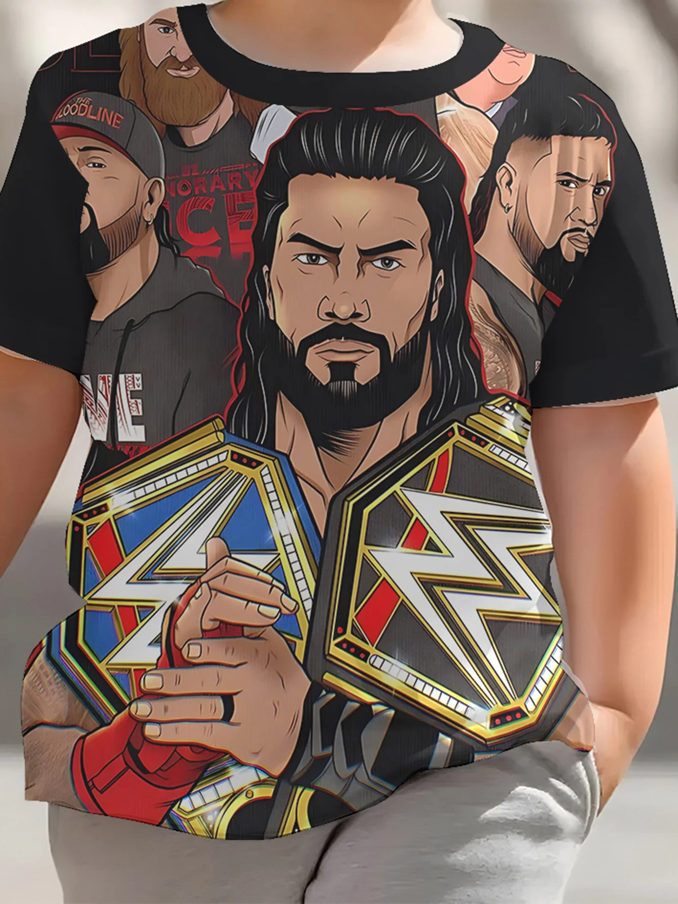 Vibrant Boys & Girls' Wrestler Graphic T-Shirt 3D Print Pattern Red and Blue Color Blocking Boys T-Shirt 5