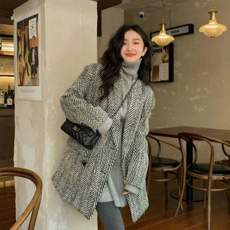 통근자 정장 코트 여성 자켓 가을 겨울 2022 새로운 한국어 스타일 패션 느슨한..