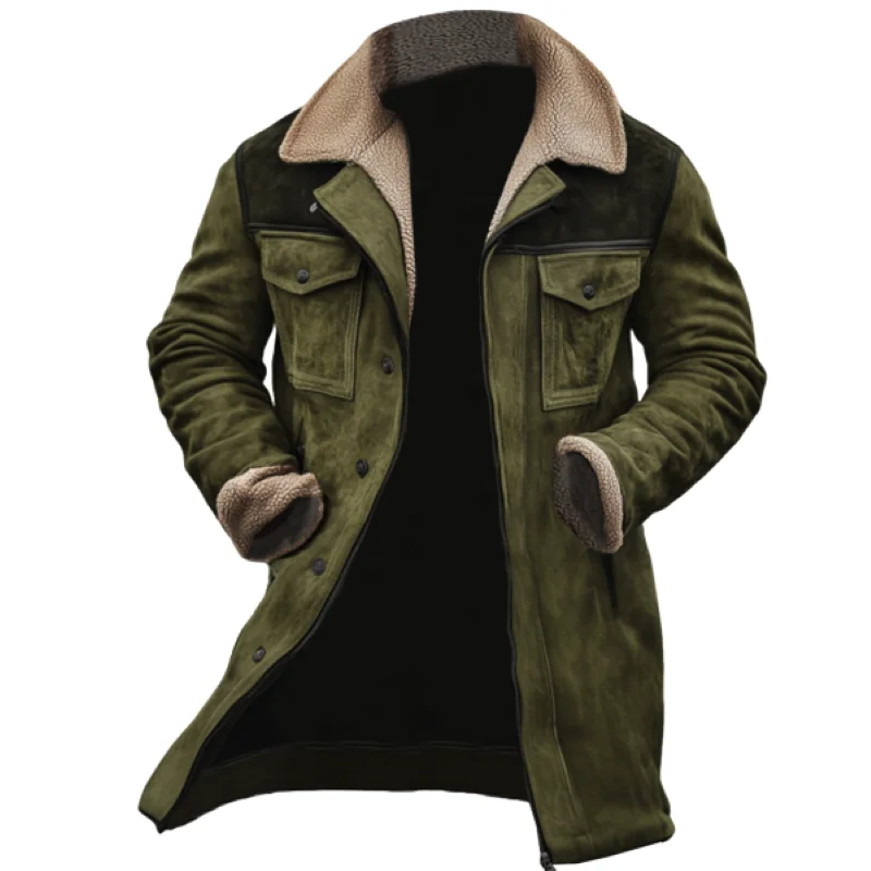 Mens Vintage Suede Coat Lamb Fleece Lined Patchwork Design Reverse Collar Multi Pocket S063d488ed5854242a23b1f4cc2e1c4d5w