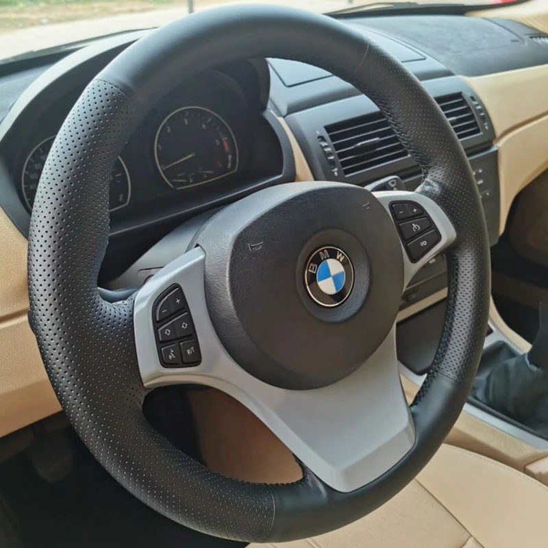 DIY 자동차 액세서리 자동차 핸들 커버 BMW E83 X3 2003-2010 E53 X5 2004-2006 맞춤형 오리지널 스티어링 휠 브레이드