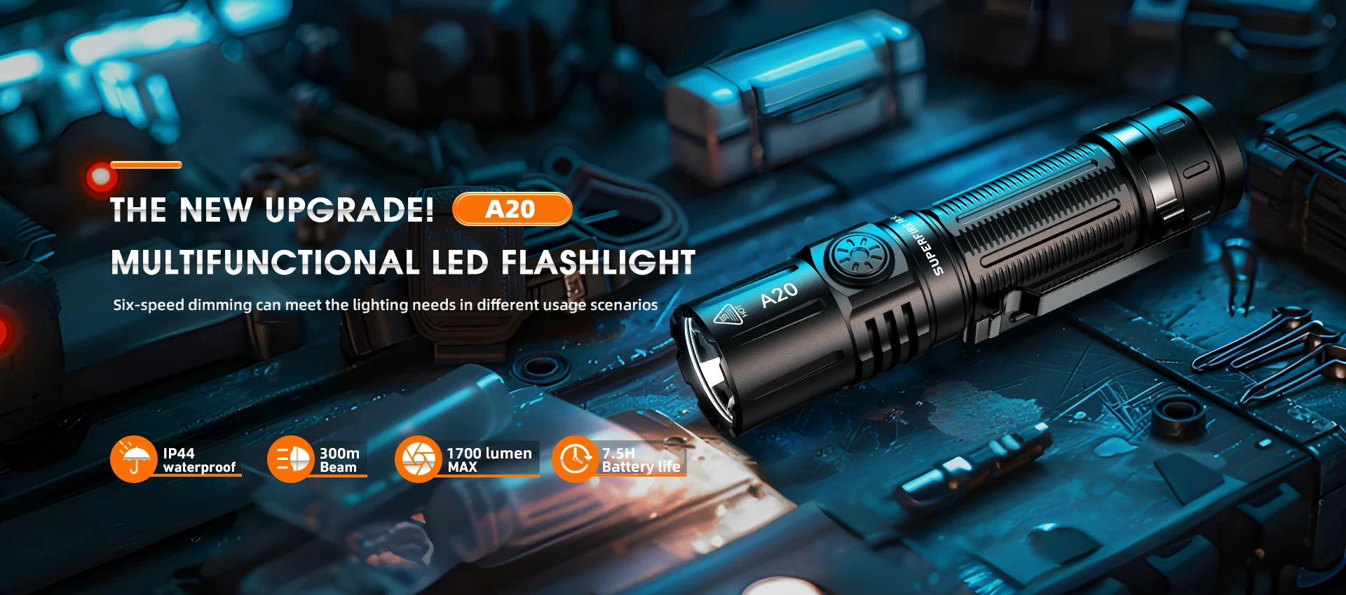 SUPERFIRE A22-S LED Leichte Taschenlampe 36 W Superhelle 2300 lm USB-C Zoombare Taschenlampe Wiederaufladbare 5200 mAh Aluminiumlegierung Cam – Detail 2