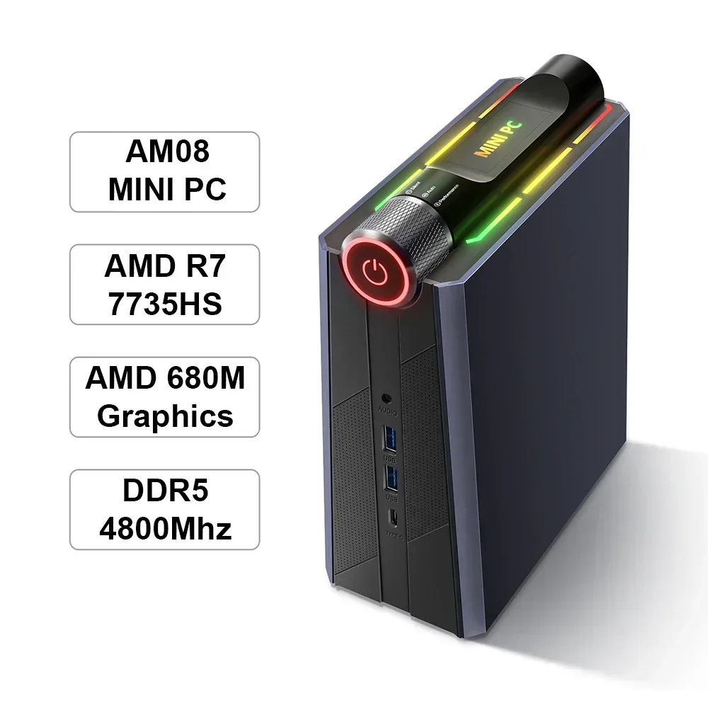  KAMRUI Ryzen Mini PC Gaming,32GB DDR5 Dual Channel 512GB SSD  Mini Computer Tower with AMD Ryzen 7 7735HS, Small Desktop Computers  Support 4K Triple Screen,RGB Lights,WiFi6,BT5.2,Type C : Electronics