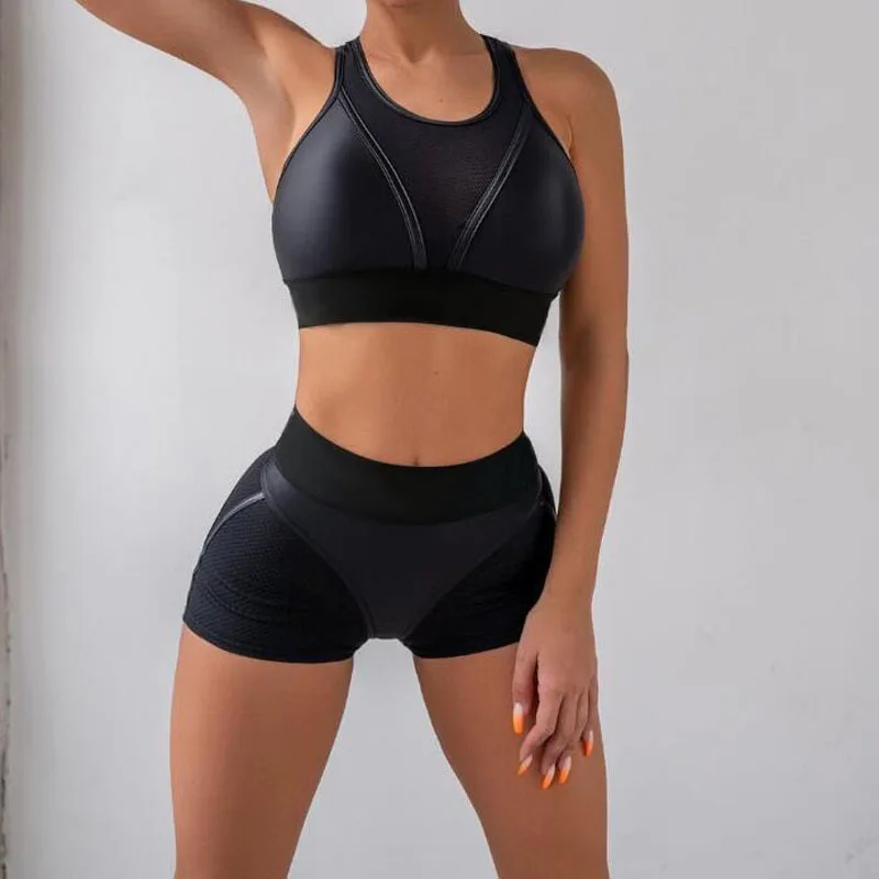 Gym Sets Womens Outfits Mesh Patchwork Workout Clothes for Women Fitness  Clothing Lycra Sport Bra Shorts Set Women Transparent