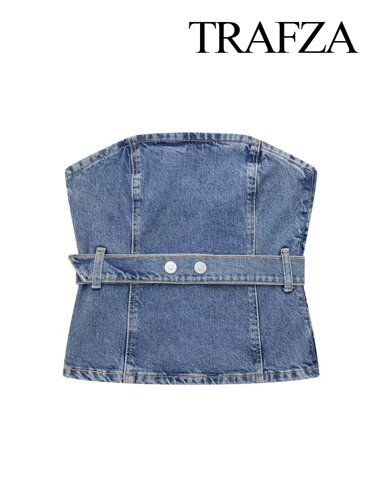 

Жилет женский джинсовый с открытой спиной и поясом, на пуговицах