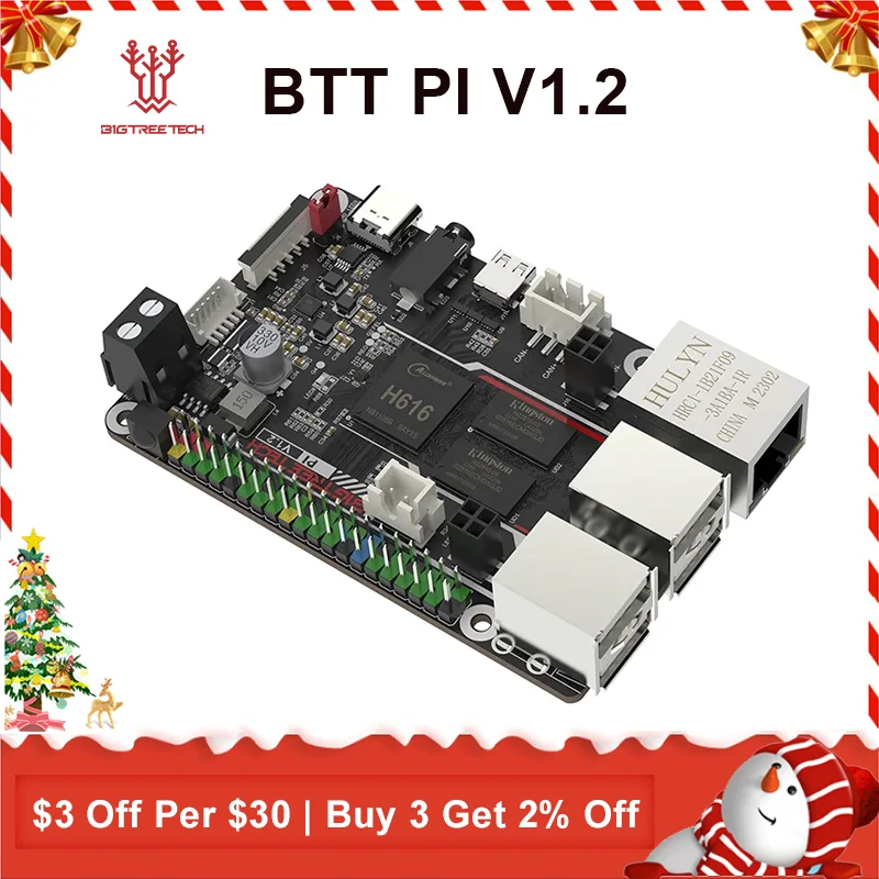 Bigtreetech-pi V1.2 Placa para Impressora 3d Klipper Btc Quad Core Cortex-a53 2.4g Wifi 40pin Gpio vs Raspberry pi 3b Orange pi Diy