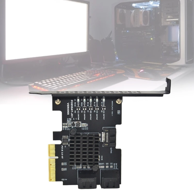 PCIE 4X Expansion Card 5 Port PCIExpress SATA3 Adapter 6Gbps with Heatsink for Computer Enthusiasts H8WD