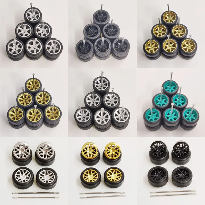 1:64 Car Wheels For Hotwheels Rubber Tires With Wheel Axle Model Car Modified Part DIY Racing Vehicle Toys Accessories 4Pcs/Set