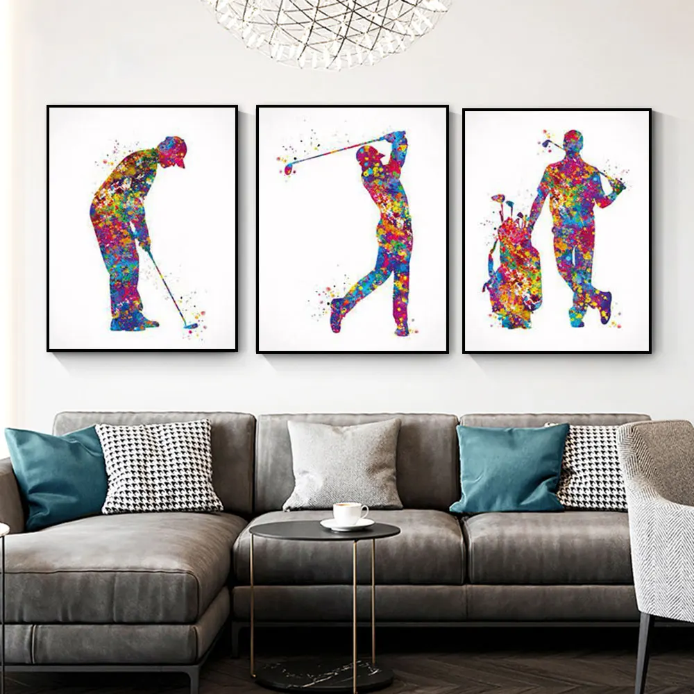Watercolor Golf Player Posters Wall Art Decor Canvas Painting Golf Clubs Exercise Prints Pictures Sport Gym Room Home Decoration