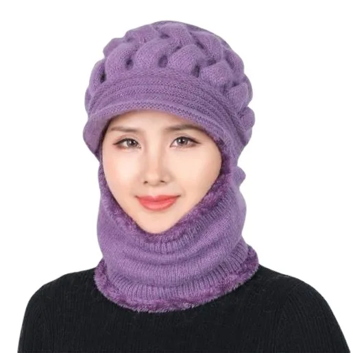 2022 Coral Fleece Winter Hat Beanies Women's Hat Scarf Warm Breathable Wool Knitted Hat For Women Double Layers Protection Caps 6