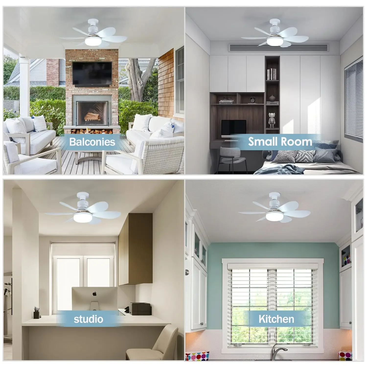Socket Ceiling Fan with Light,20.5in Screw Ceiling Fans with Lights,LED Mini Ceiling Fans for Bedroom/Garage/Kitchen(White) 6
