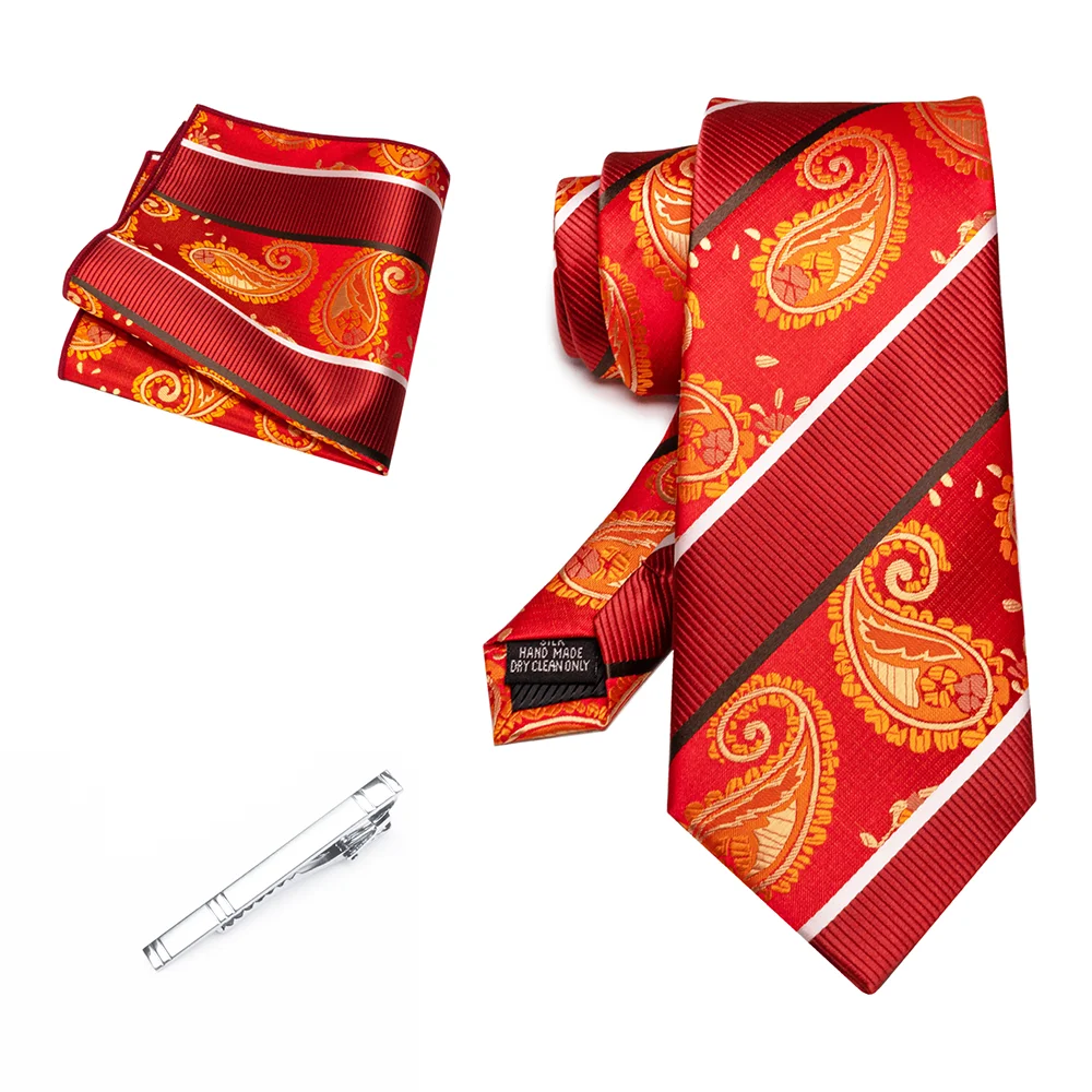 EASTEPIC 8 cm Herrenkrawatte Rot Grün Paisley Krawattenset mit Krawattenklammer Hochwertiges Accessoire für Hochzeit und Party Ausverkaufsartikel – Detail 31