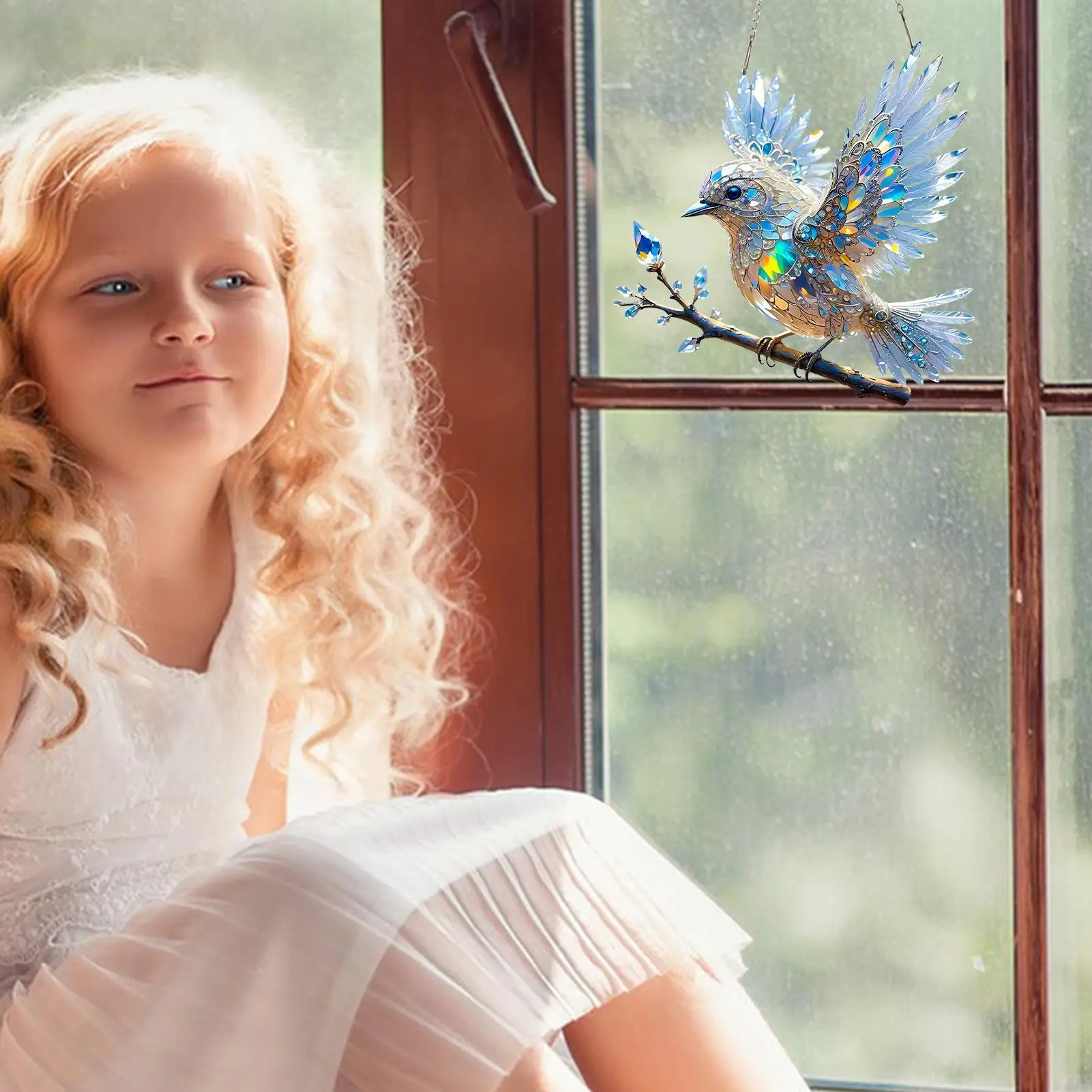 2D Acrylic Statues Sun Catcher for home living room Stained Window Hanging Bluebirds Suncatchers Stained Acrylic Window Hanging