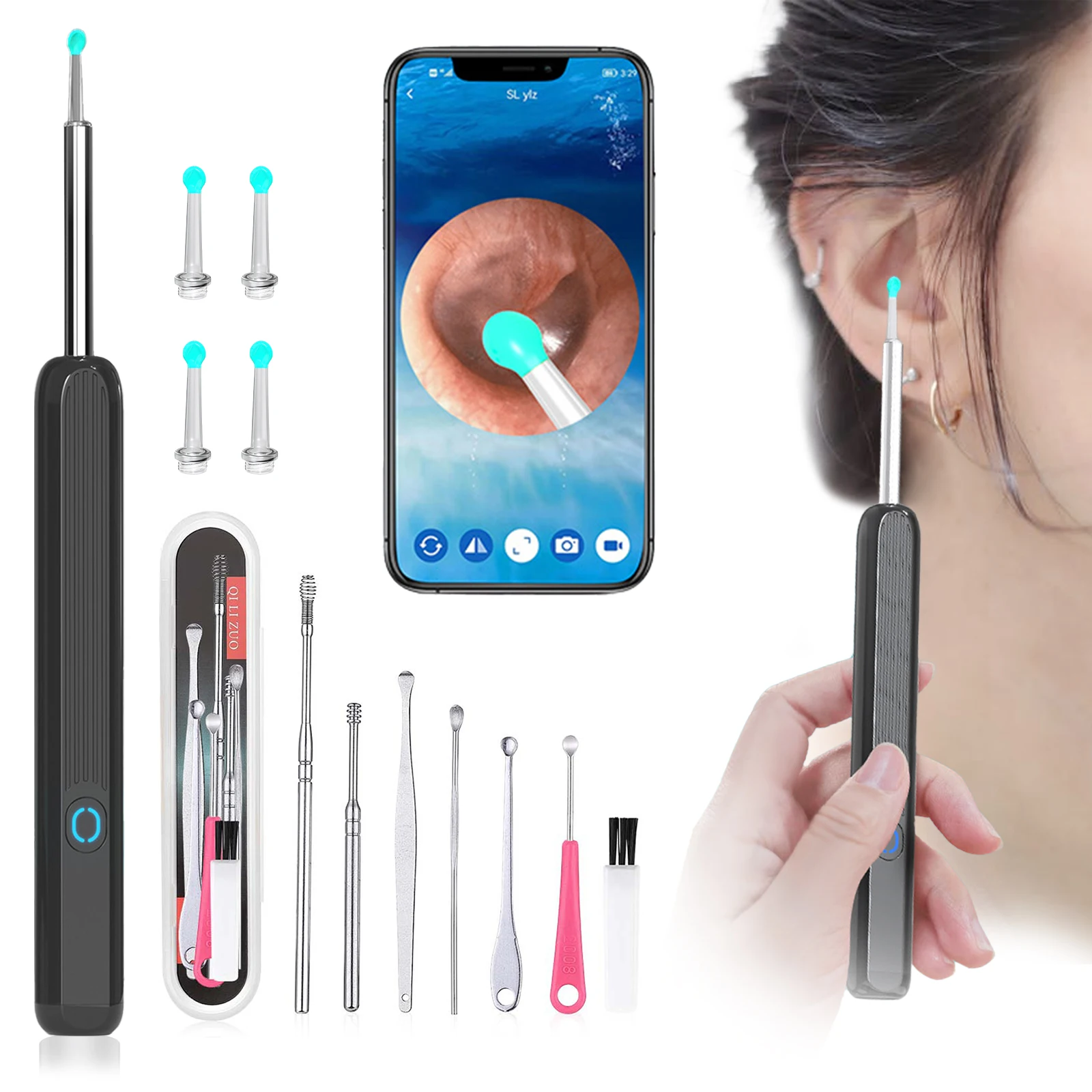Caméra De Nettoyage D'oreilles WiFi HD - Rechargeable, LED, Pour Smartphone