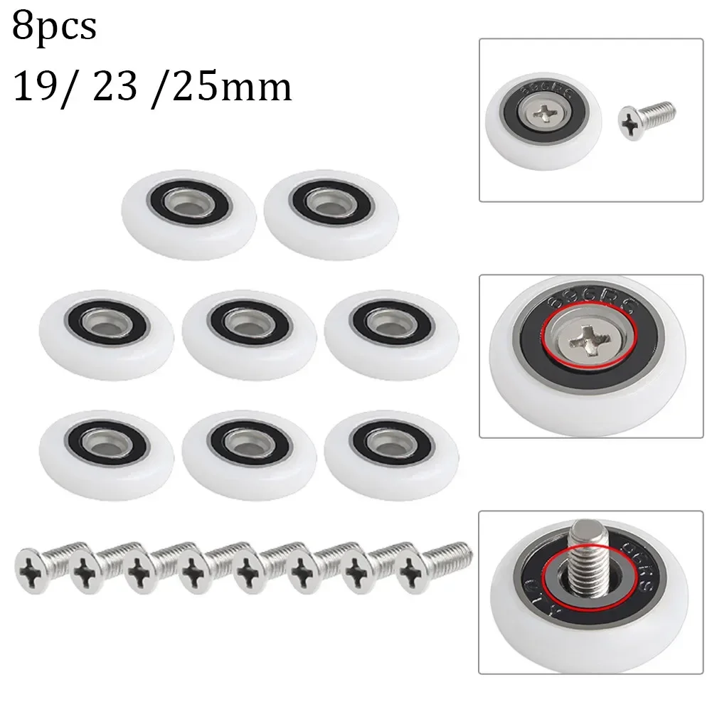 Description Picture 2 of item8Pcs Shower Door Runner Rollers Wheels Pulleys Replacement Parts Diameter 19/23/25mm Bathroom Bearing Door Fasteners