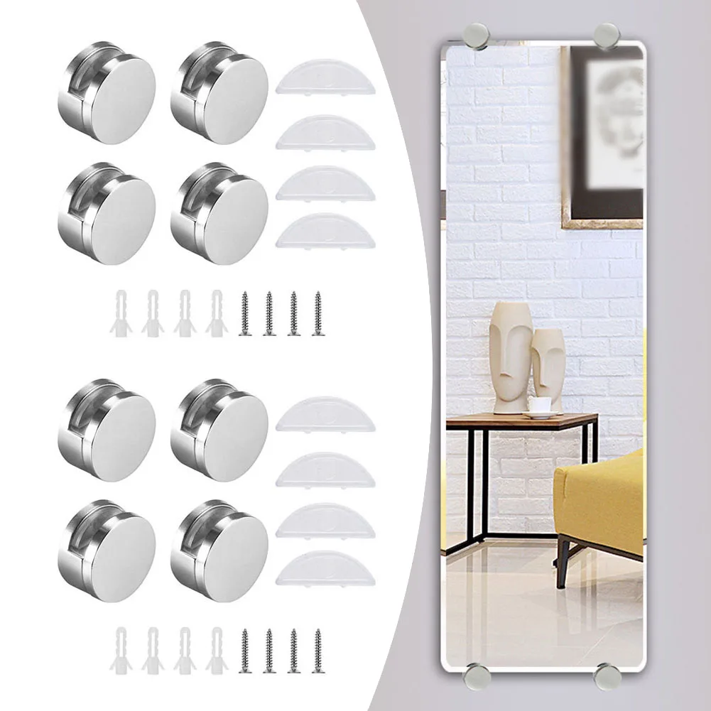 

8pcs Mirror Clips Glass Mirror Wall Hanging Holder Fixings Hardware For Home Bathrooms Dressing Table Zinc Alloy 26.5x13.5mm