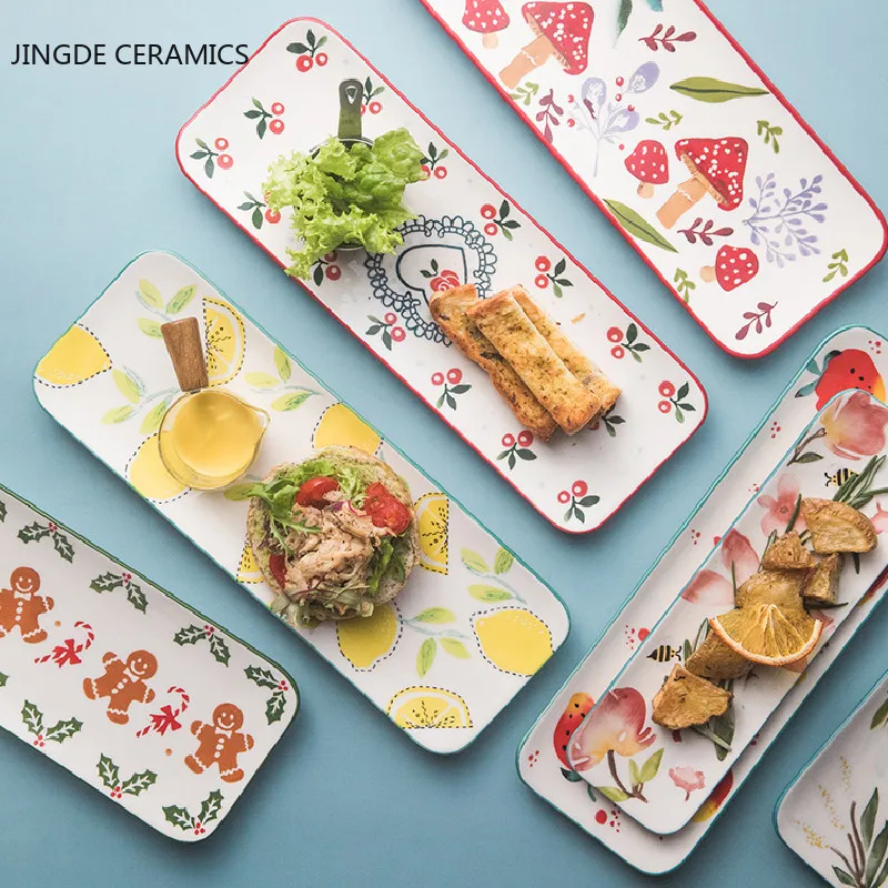 

1pc Japanese Ceramics Sushi Plate Rectangular Ceramic Sashimi Flat Plate Tableware Long Commercial Restaurant Dessert Plate