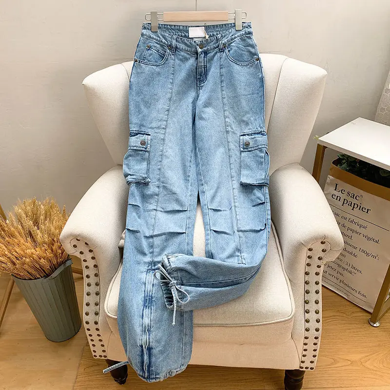 Pantalones Vaqueros Cargo Lisos Talla Alta Jeans Cargo Retro