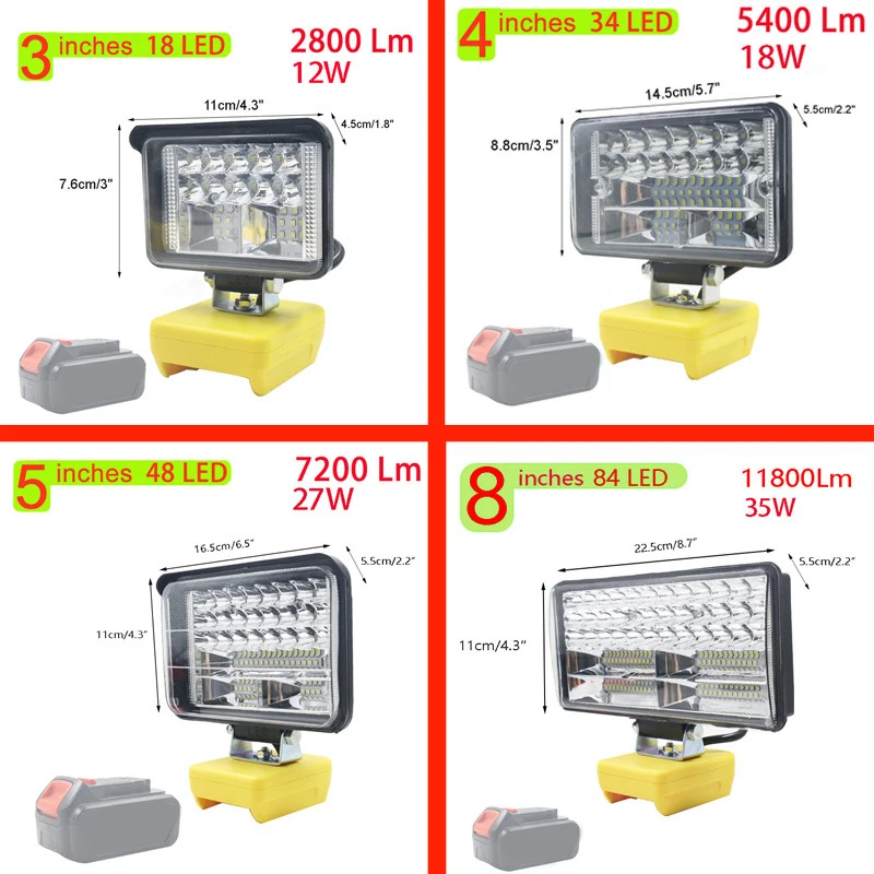 

For Dewalt 3/4/5/8 Inch Tool Lamp LED Work Light Portable Spotlight Flashlight for DEWALT 20V 18V Li-ion Battery DCB183 DCB206