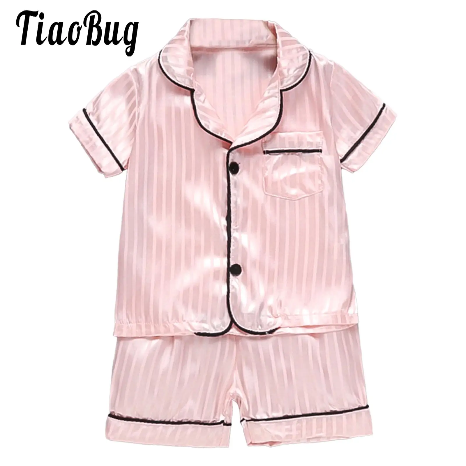 Baby Boys Girls Casual Clothes Sleepwear Set 2 Pcs Short Sleeve Turndown Collar Button Closure Top Elastic Waistband Shorts